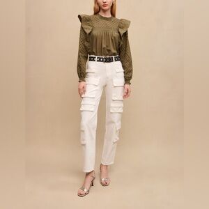 Maje Pocketo Cargo Jeans Pants White High Waist Cotton Women’s Size 34 Pockets